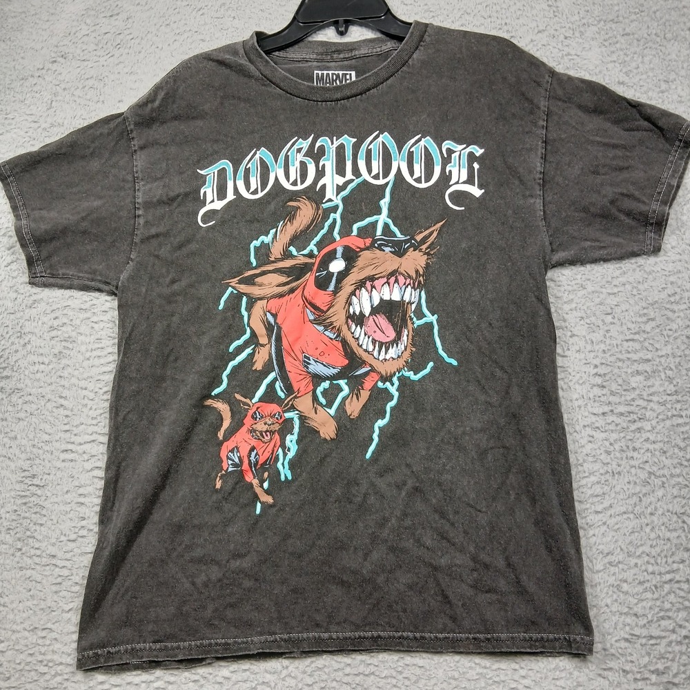 Marvel Dogpool Shirt Mens Medium Black Graphic Tee‎ Deadpool Parody Comic Book